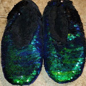 Flip Sequin Slippers - Green, blue and black